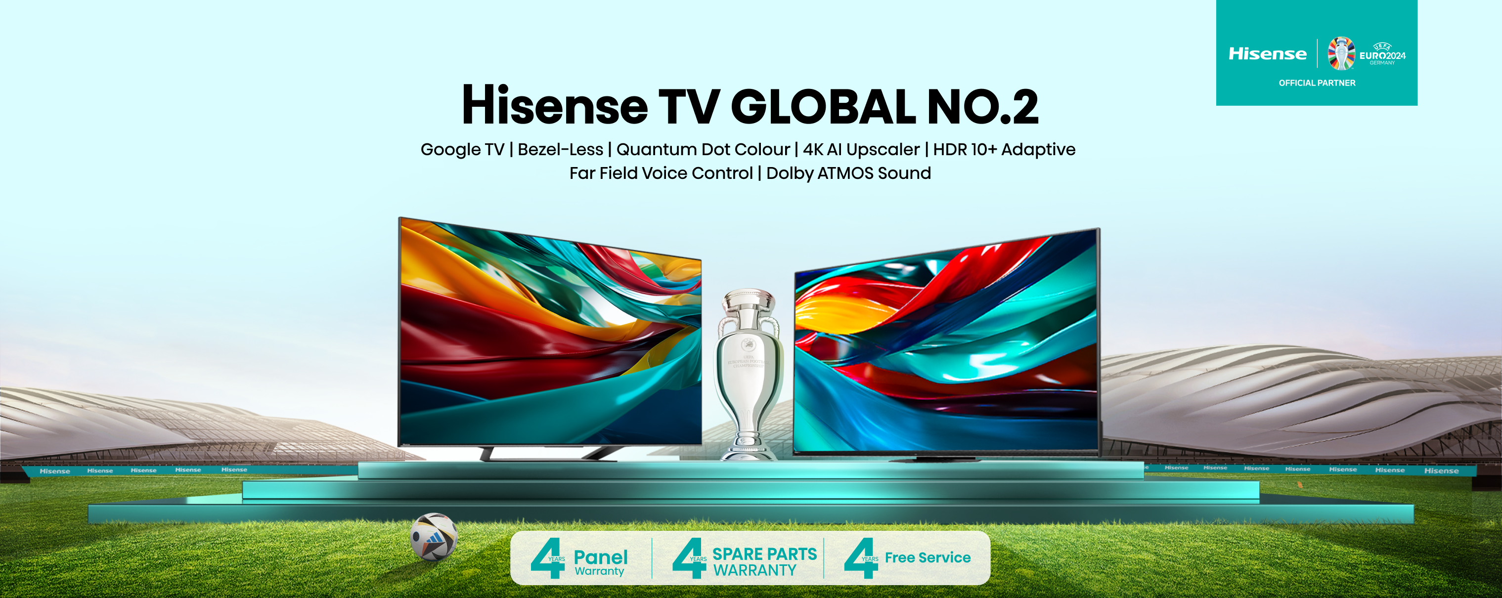 Hisense Smart TV is a line of televisions manufactured by one of the best global TV brand Hisense. Hisense TV has variety of series like, ULED 4K TV, UHD 4K TV and FHD TV with crystal-clear picture quality and a seamlessly access a world of Google TV which brings limitless entertainment possibilities. Hisense Google TVs also have advances features like, bezel-less display, quantum dot color technology, 4K AI upscaling, HDR 10+ adaptive support, far field voice control with remote and Dolby ATMOS sound system for best sound performance. Hisense Smart TVs offering 4 years warranty, which includes Panel, spare parts and free services, to giving the best viewing experience and discover the future smart TV with Hisense and Google. Hisense is the best android smart TV with affordable price in Bangladesh. Fair Electronics is the manufacturer of Hisense TV in Bangladesh.